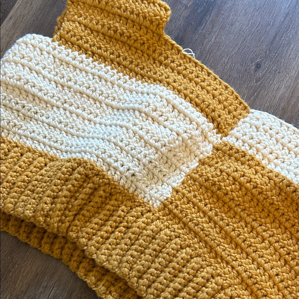Color Block Knit Sweater in Mustard and Cream - Picture 7 of 7
